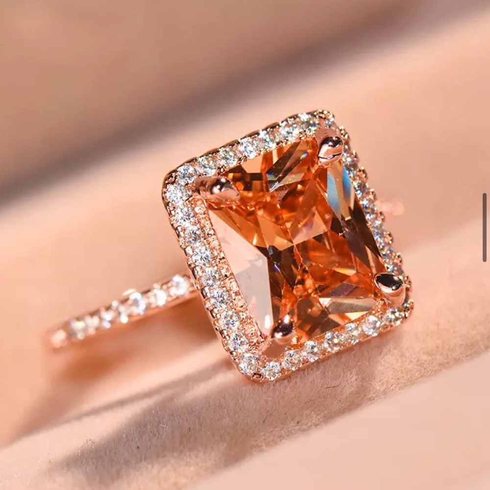 New 925 Sterling Silver Champagne Rose Gold Ring - Picture 3 of 7